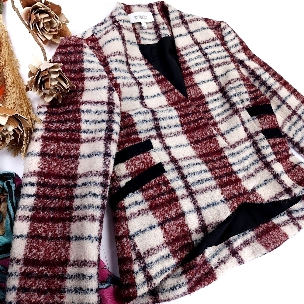 Derek Lam 10 Crosby Wool Blazer White Red Plaid Sz 4